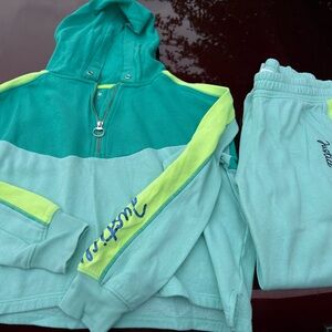 Justice Teal and Neon Green Hoodie Set